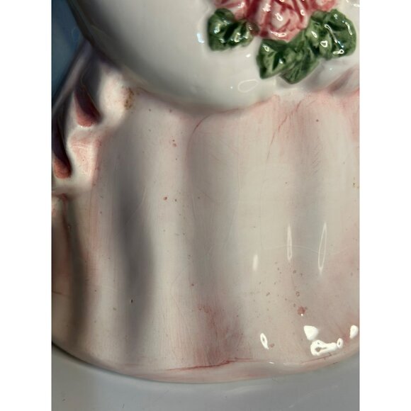 VTG Ceramic Cat Cookie Jar Dressed Kitty in Bonnet & Floral Dress Retro 90s 10" - Picture 4 of 10